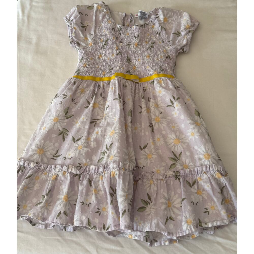 Girls Little Lass Lavender Dress Flowers Size 6 Yellow Accents Raised Polka Dots